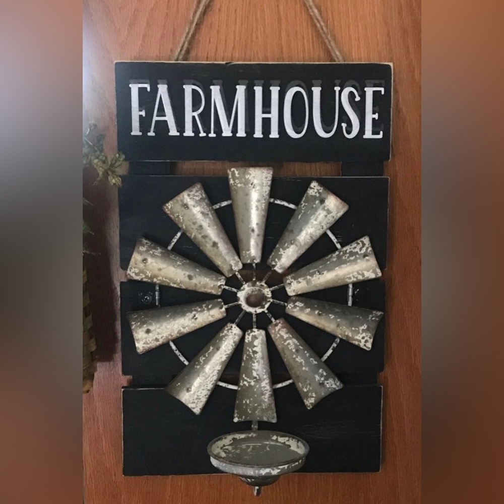 Farmhouse Windmill Candle Holder Wall Art Handmade Metal Holder